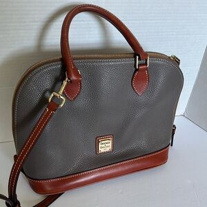 Dooney & Bourke Gray and Brown Satchel with Leather Trim